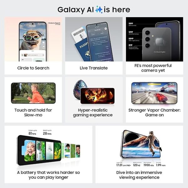 OSamsung Galaxy S24 FE 5G AI Smartphone (Graphite, 8GB RAM, 128GB Storage)